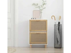 Zapatero blanco 52x25x80 cm Madera de ingeniería/Ratán