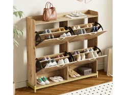 Zapatero compacto de 4 puertas con estantes abiertos - Madera - 108,5 cm - para entrada y pasillo