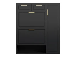 Zapatero con 3 cajones abatibles y 1 puerta, zapatero de madera con tiradores de metal, color negro (90x25x121 cm)