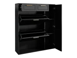 Zapatero con 3 cajones abatibles y 1 puerta, zapatero de madera con tiradores de metal, color negro (90x25x121 cm)