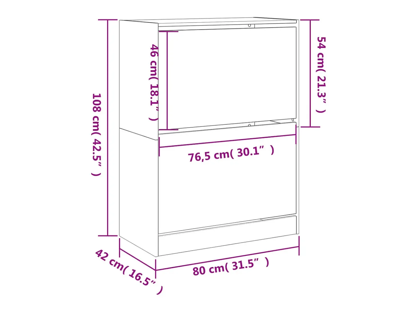 Zapatero con 2 cajones abatibles, blanco, 80x42x108 cm