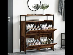 Zapatero con 4 cajones con solapas en madera antigua 100x34x112 cm