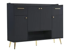 Zapatero con 2 cajones y 4 puertas - 130 x 37 x 100 cm - patas de metal y tablero de partículas - Negro