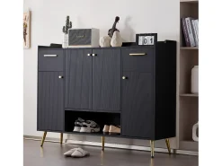 Zapatero con 2 cajones y 4 puertas - 130 x 37 x 100 cm - patas de metal y tablero de partículas - Negro