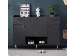 Zapatero con 2 cajones y 4 puertas - 130 x 37 x 100 cm - patas de metal y tablero de partículas - Negro