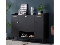 Zapatero con 2 cajones y 4 puertas - 130 x 37 x 100 cm - patas de metal y tablero de partículas - Negro