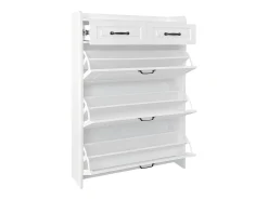 Zapatero con 2 cajones y 3 puertas - Tiradores negros - Madera blanca