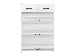 Zapatero con 2 cajones y 3 puertas - Tiradores negros - Madera blanca