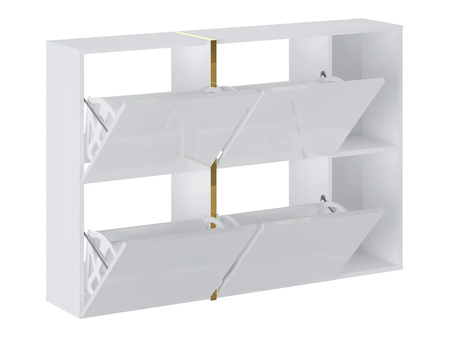 Zapatero con 4 compartimentos abatibles y 2 nichos - Blanco y dorado - MARZIALO
