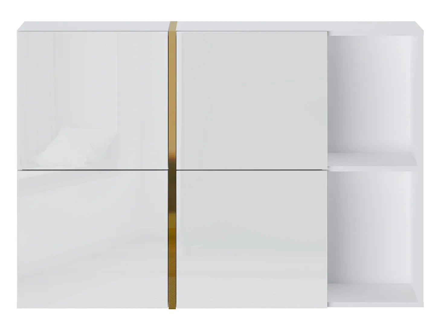 Zapatero con 4 compartimentos abatibles y 2 nichos - Blanco y dorado - MARZIALO