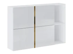 Zapatero con 4 compartimentos abatibles y 2 nichos - Blanco y dorado - MARZIALO