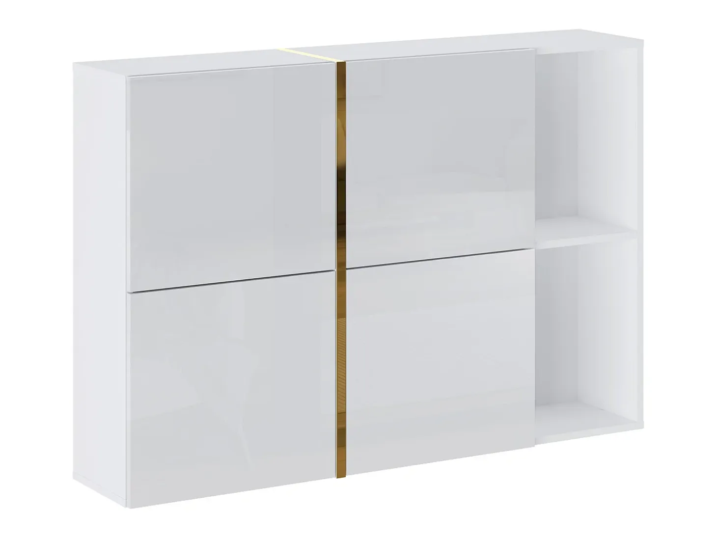 Zapatero con 4 compartimentos abatibles y 2 nichos - Blanco y dorado - MARZIALO