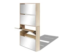 Zapatero con 4 estantes y espejo 63x17x134 cm Roble