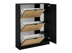Zapatero con 1 puerta y 3 compartimentos abatibles - Natural y Negro - JANAKIA