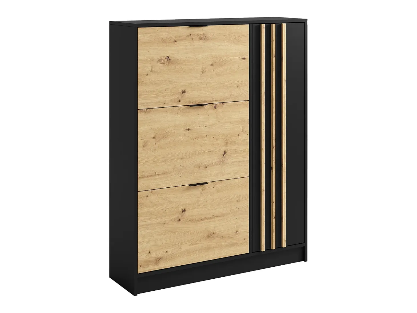 Zapatero con 1 puerta y 3 compartimentos abatibles - Natural y Negro - JANAKIA