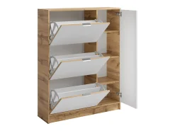 Zapatero con 1 puerta y 3 compartimentos abatibles - Natural y Blanco - JANAKIA