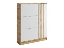 Zapatero con 1 puerta y 3 compartimentos abatibles - Natural y Blanco - JANAKIA