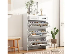 Zapatero con 3 puertas + 2 cajones - zapatero - 80 x 23 x 131 cm - aglomerado - blanco