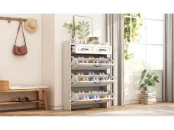 Zapatero con 3 puertas + 2 cajones - zapatero - 80 x 23 x 131 cm - aglomerado - blanco
