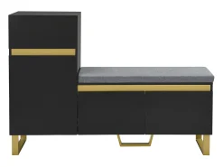 Zapatero con 3 puertas, 1 cajón y cojín - Negro y dorado