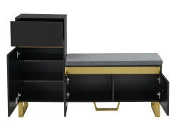 Zapatero con 3 puertas, 1 cajón y cojín - Negro y dorado