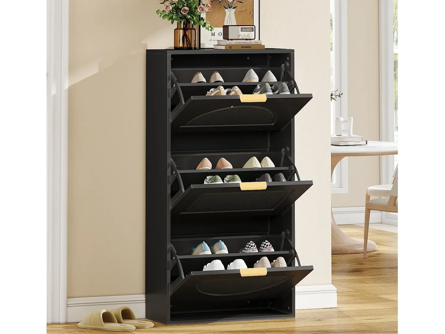 Zapatero con 3 puertas - Negro 60 x 24 x 114 cm