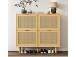 Zapatero con 4 puertas abatibles - paneles de partículas - Roble claro