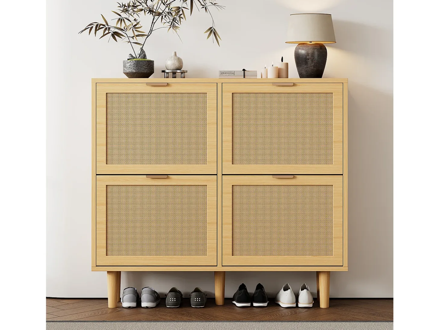 Zapatero con 4 puertas abatibles - paneles de partículas - Roble claro