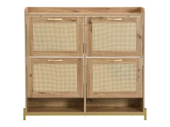 Zapatero con 4 puertas de ratán - 108,5 x 24 x 100 cm - estructura de metal - MDF - natural