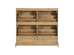 Zapatero con 4 puertas de ratán - 108,5 x 24 x 100 cm - estructura de metal - MDF - natural