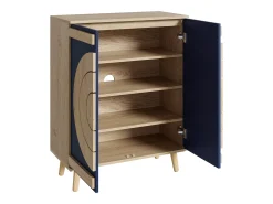 Zapatero con 2 puertas redondas y geométricas - Azul y natural claro