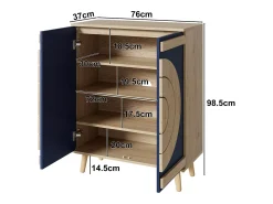 Zapatero con 2 puertas redondas y geométricas - Azul y natural claro