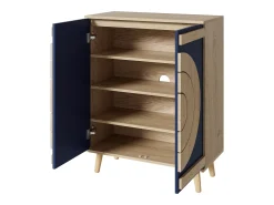 Zapatero con 2 puertas redondas y geométricas - Azul y natural claro