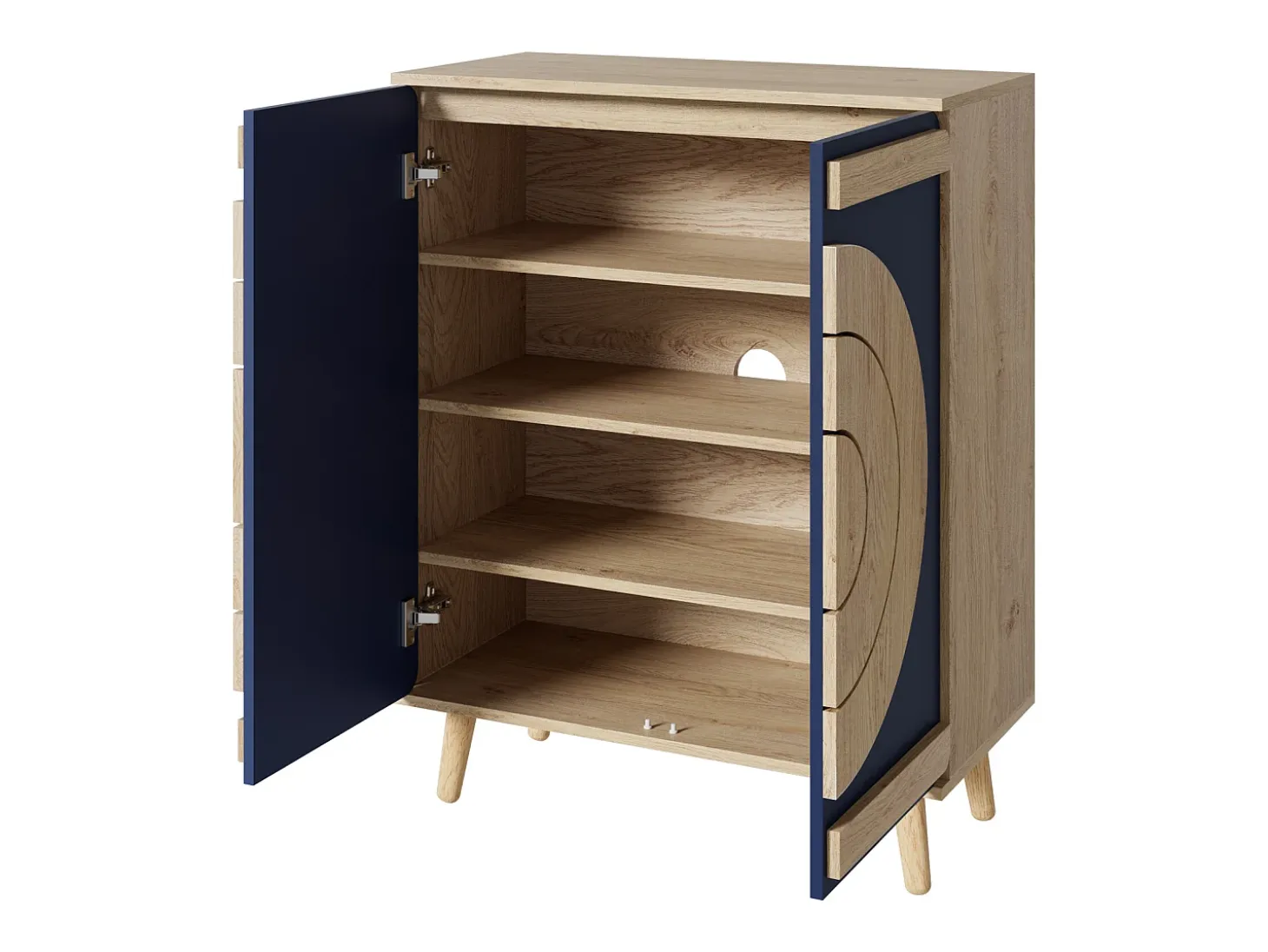 Zapatero con 2 puertas redondas y geométricas - Azul y natural claro
