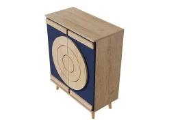 Zapatero con 2 puertas redondas y geométricas - Azul y natural claro