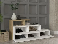 Zapatero con 2 puertas y 1 estante - Blanco y Natural - DAVISTA