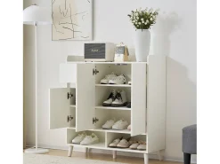 Zapatero con 3 puertas y 1 cajón - 99 x 35 x 90 cm - Estantes regulables - Tablero de partículas - Blanco