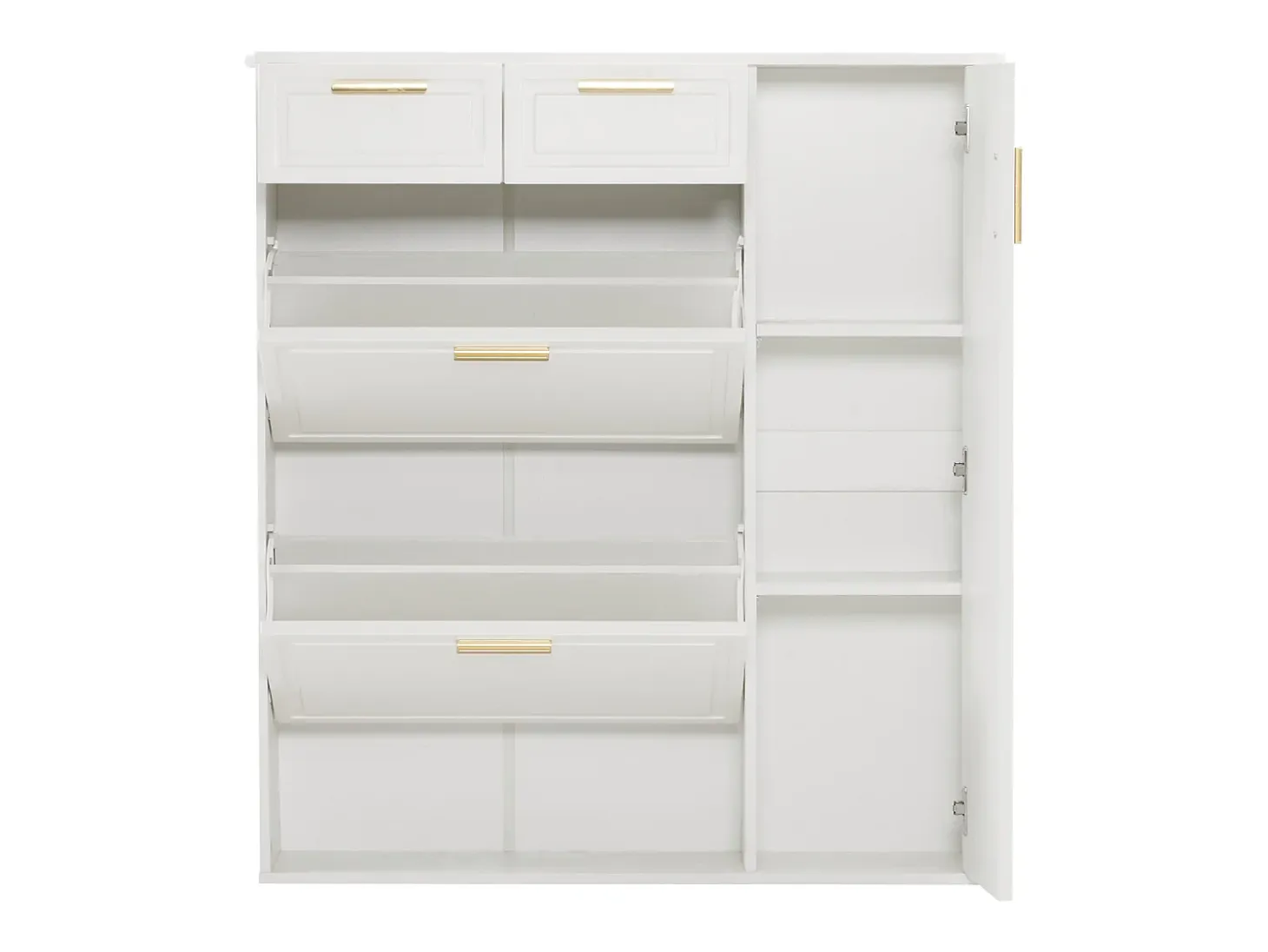 Zapatero con 3 puertas y 2 cajones - 95 x 24 x 107,5 cm - Estantes regulables - Tablero de partículas - Blanco