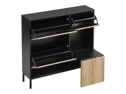 Zapatero con 3 puertas y banco oculto - Negro y natural