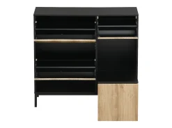Zapatero con 3 puertas y banco oculto - Negro y natural