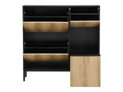 Zapatero con 4 puertas y taburete cambiador - 105 x 25 x 115,5 cm - MDF - Negro brillo