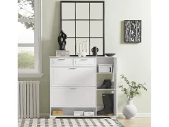 Zapatero con 2 Solapas,1 Puerta y 2 cajones Armario de Entrada Blanco 120 x 26 x 111 cm FSR104-W SoBuy ES