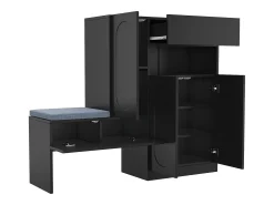 Zapatero con asiento acolchado - Zapatero de 3 puertas y 1 cajón - Almacenamiento abierto - Negro
