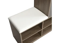 Zapatero con asiento acolchado - Zapatero de 3 puertas y 1 cajón - almacenaje abierto - blanco y madera
