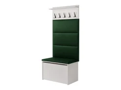 Zapatero con Asiento Color Blanco, Paneles Tapizados Color Verde y Perchero de Pared – 5 Ganchos, 4 Paneles con Velcro, Diseño Práctico 192x73x40 cm