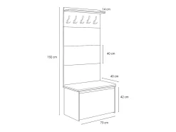 Zapatero con Asiento Color Blanco, Paneles Tapizados Color Azul y Perchero de Pared – 5 Ganchos, 4 Paneles con Velcro, Diseño Práctico 192x73x40 cm