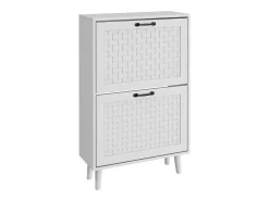 Zapatero con cajones de ratán, patas de madera maciza, MDF, blanco (60x24,1x94 cm)