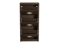 Zapatero con puertas abatibles, decoración de ratán, tableros de partículas, madera oscura (54x25x115cm)