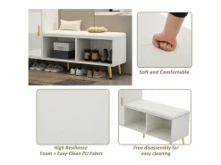 Zapatero con varios niveles de almacenamiento y asiento acolchado, color blanco