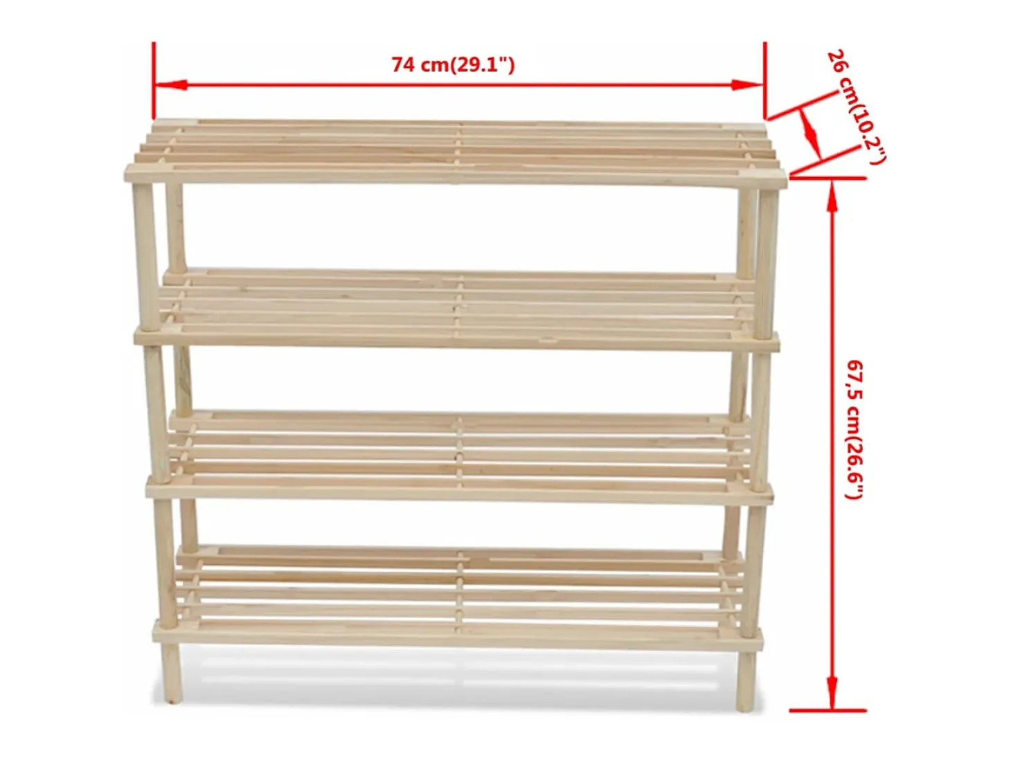 Zapatero de 4 estantes, 2 piezas de madera maciza de abeto
